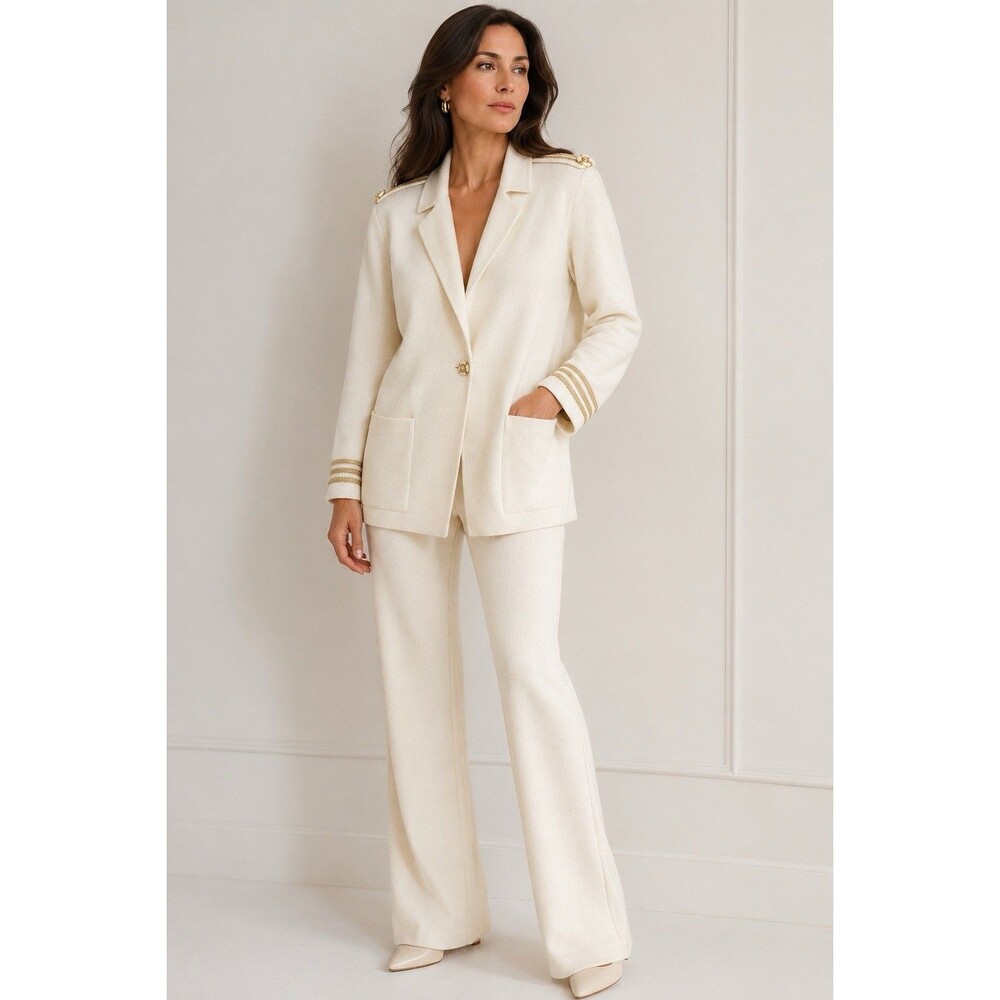 VTG ST John Ivory Santana Knit Military Style‎ Blazer Jacket NWT 10